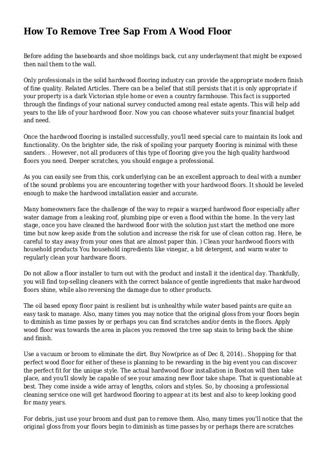 How To Remove Tree Sap From A Wood Floor