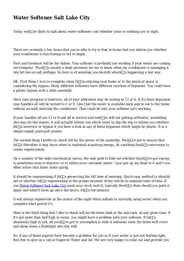 Water Softener Salt Lake City