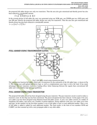 Design of carry save adder using transmission gate logic | PDF