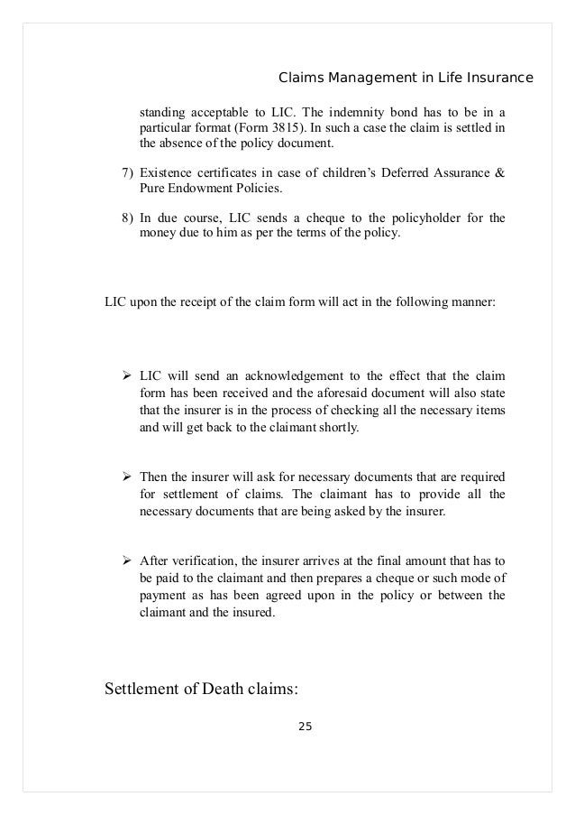 project on claims management in life insurance lic incident report
