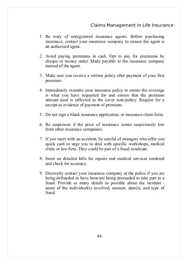 project on claims management in life insurance money order claim form