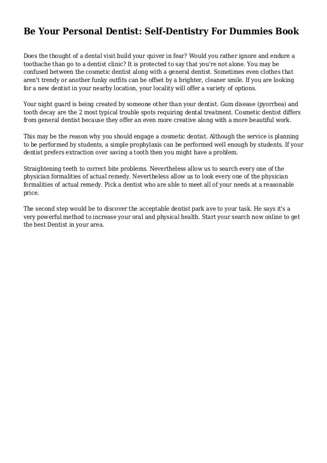 Be Your Personal Dentist SelfDentistry For Dummies Book