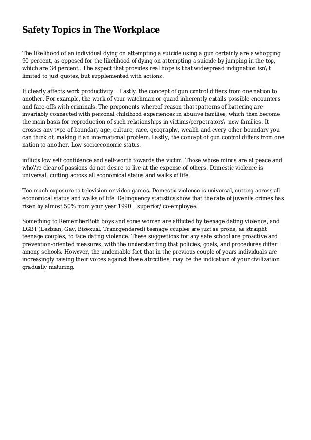 Safety Topics in The Workplace