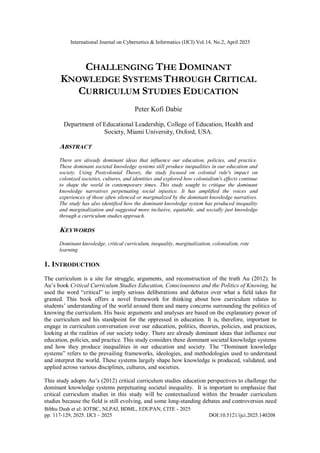 Challenging the Dominant Knowledge Systems through Critical Curriculum ...