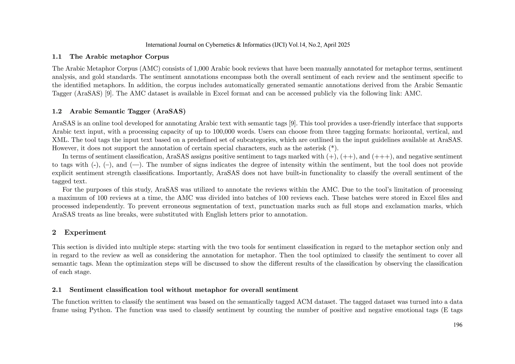 Arabic Metaphor Sentiment Classification using Semantic Information | PDF