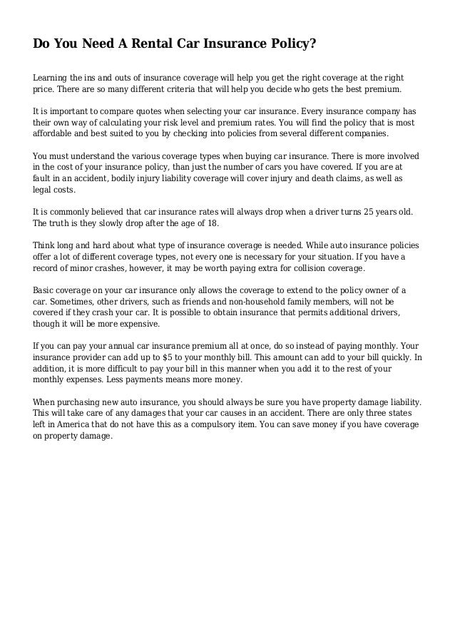 do you need additional insurance when renting a car