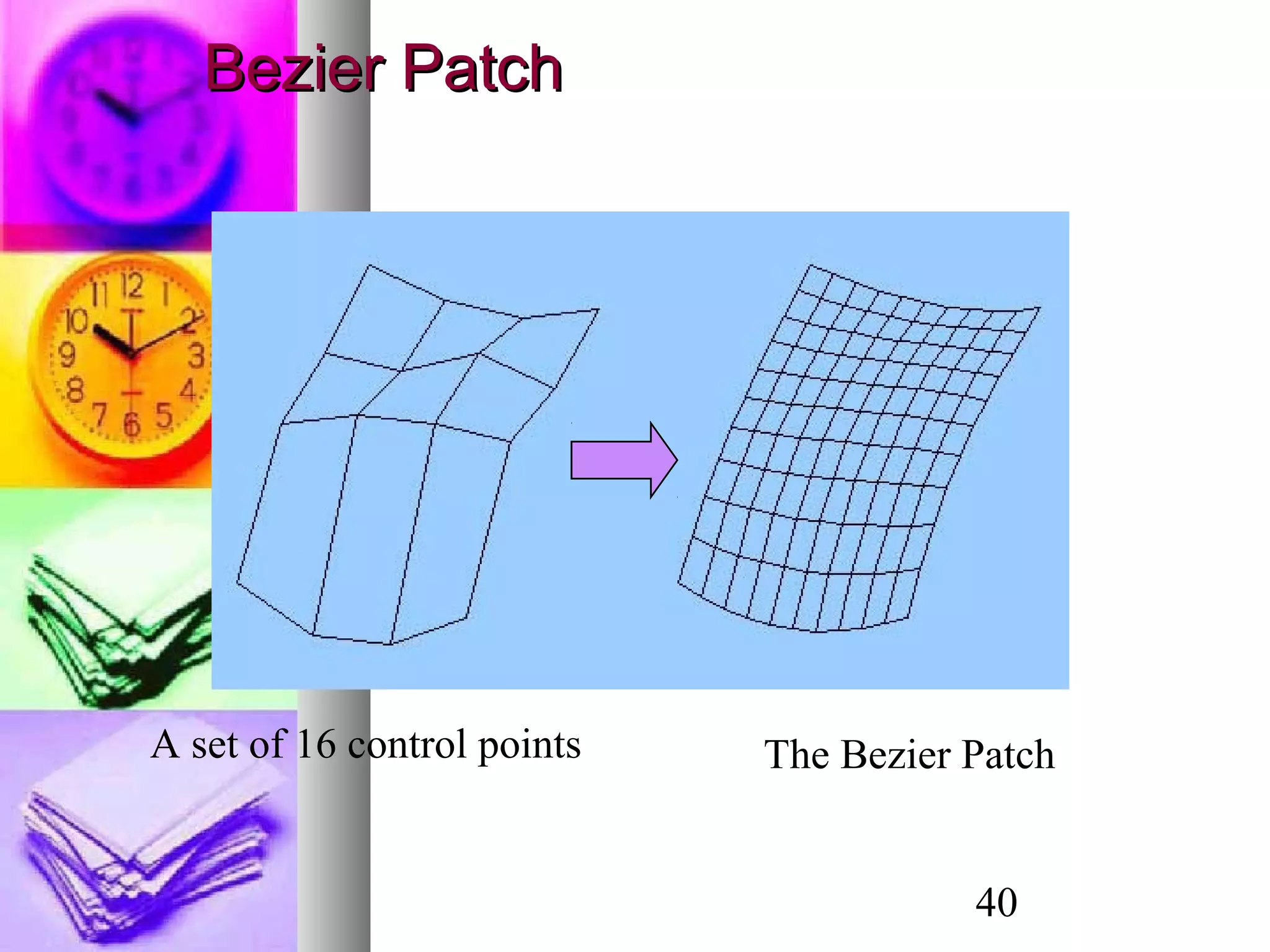 40
A set of 16 control points The Bezier Patch
Bezier PatchBezier Patch
 