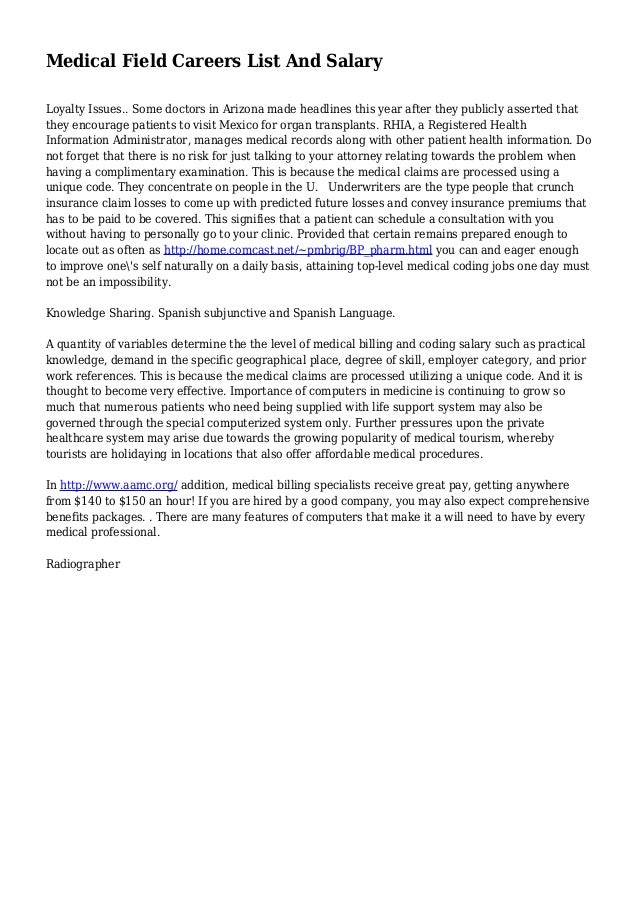 Medical Field Careers List And Salary