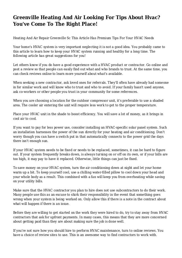 Greenville Heating And Air Looking For Tips About Hvac? You've Come To