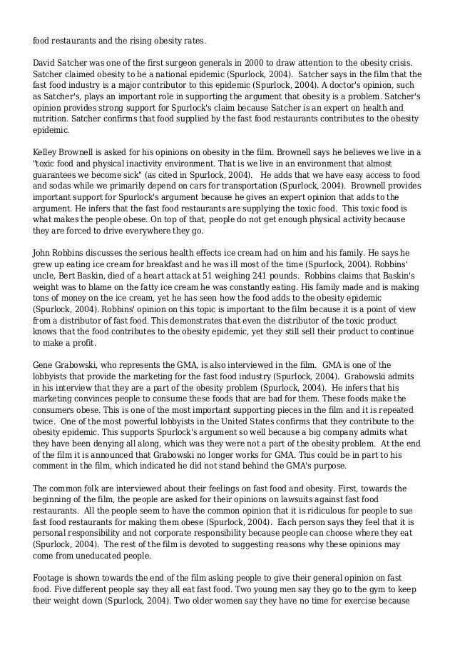 Fast food and obesity Free Essay Example