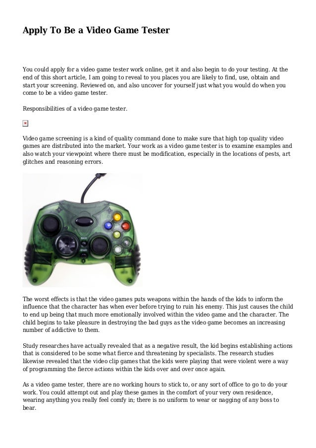 Apply To Be a Video Game Tester