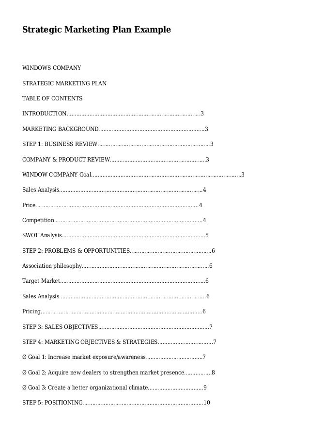 Strategic Marketing Plan Example