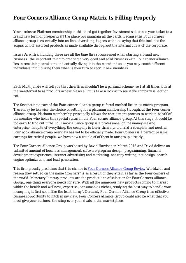 Four Corners Alliance Group Matrix Is Filling Properly