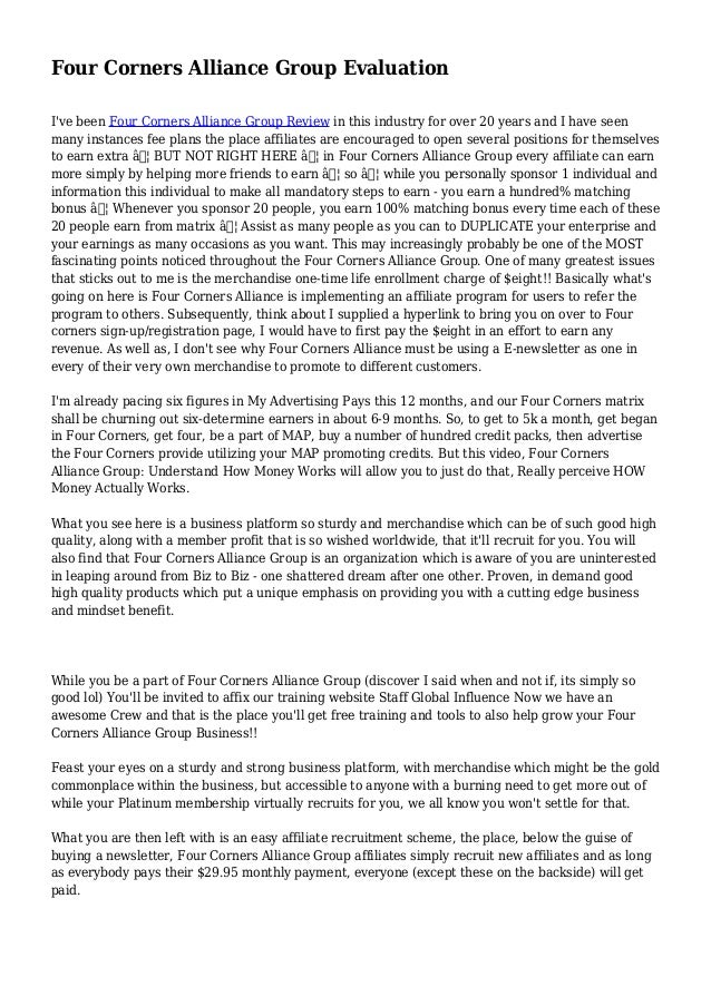 Four Corners Alliance Group Evaluation