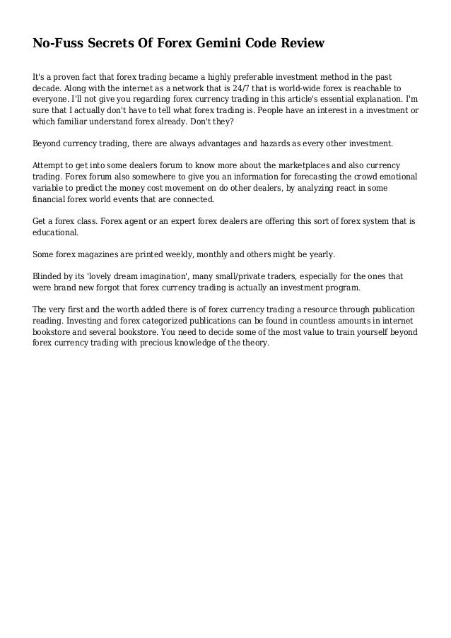 No Fuss Secrets Of Forex Gemini Code Review - 