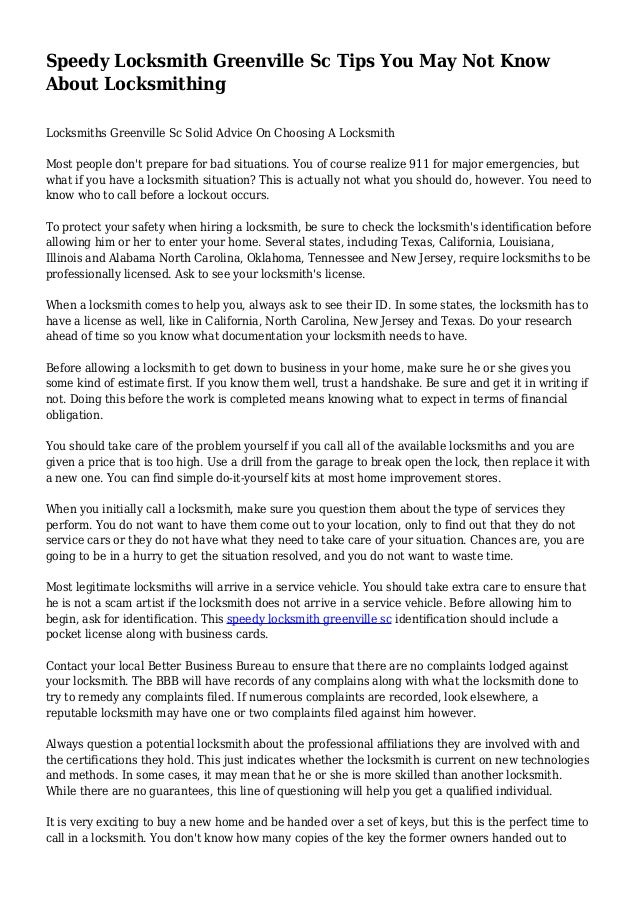 Speedy Locksmith Greenville Sc Tips You May Not Know About Locksmithing