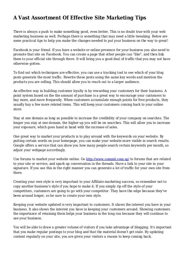 A Vast Assortment Of Effective Site Marketing Tips