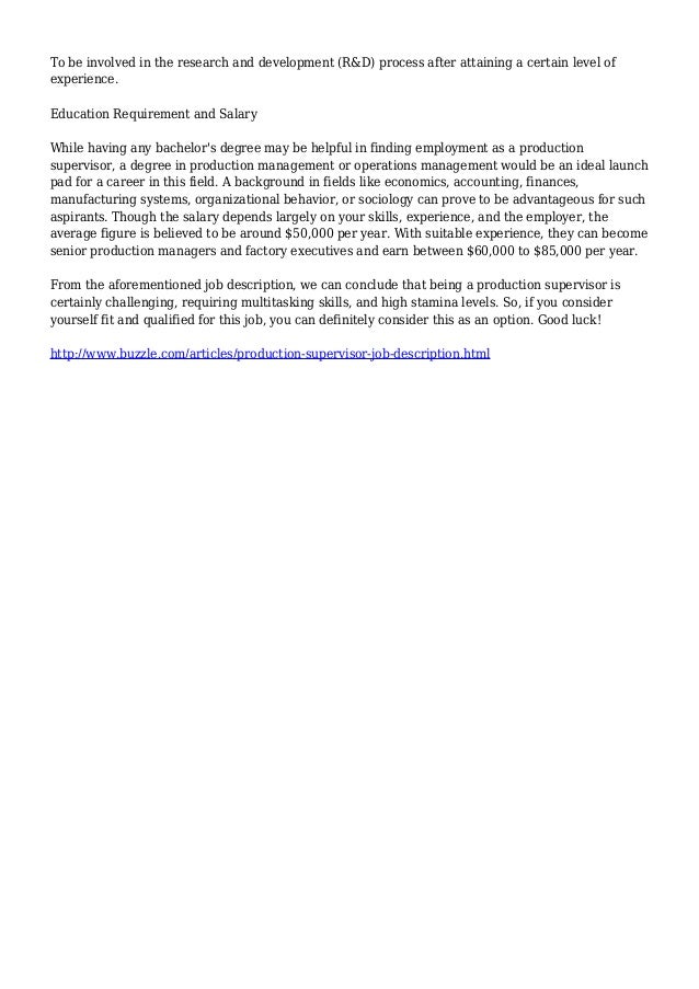 production supervisor job description