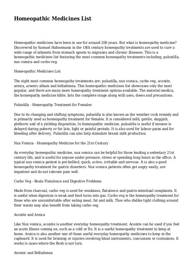 Homeopathic medicines list