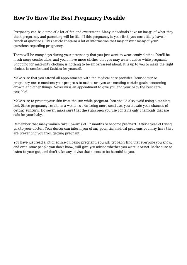 How To Have The Best Pregnancy Possible