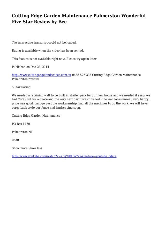 Cutting Edge Garden Maintenance Palmerston Wonderful Five Star Review