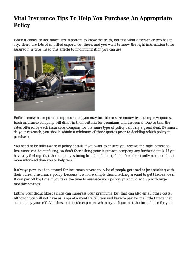 Vital Insurance Tips To Help You Purchase An Appropriate