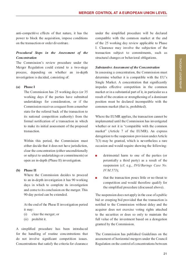 Merger Control at a European Union Level