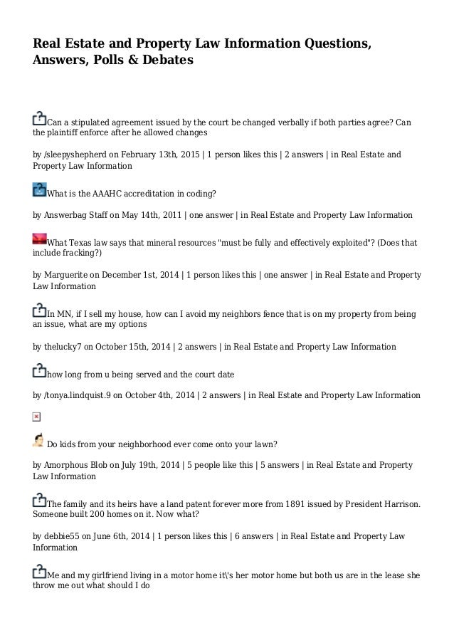 Real Estate And Property Law Information Questions