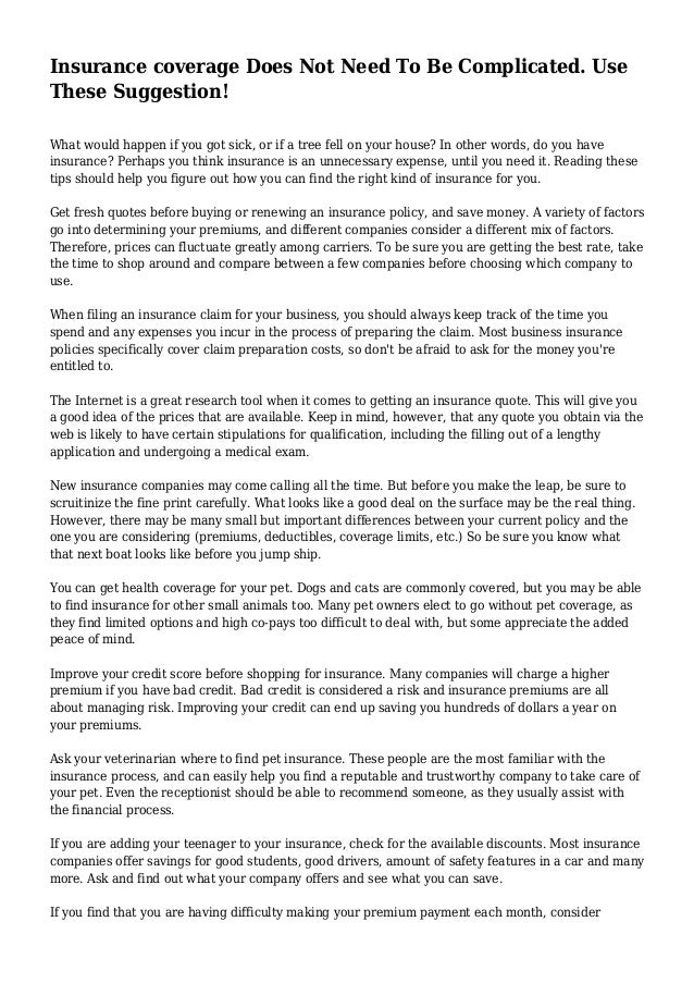 Insurance Coverage Does Not Need To Be Complicated Use These Suggest - 