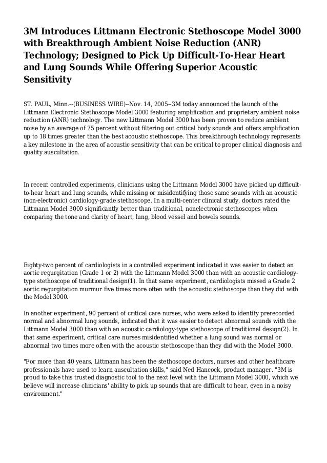 3M Introduces Littmann Electronic Stethoscope Model 3000 with