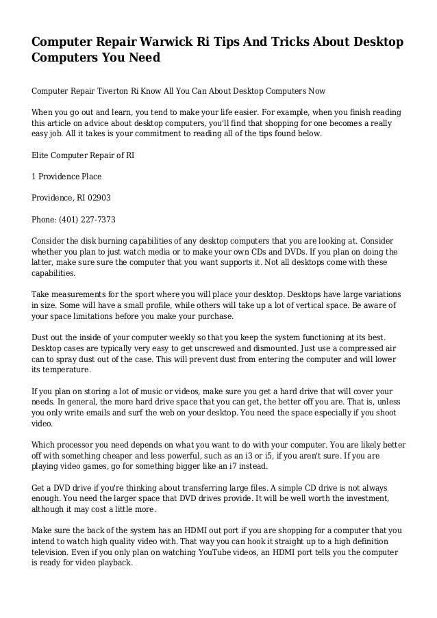 Computer Repair Warwick Ri Tips And Tricks About Desktop Computers Yo… slideshare - 웹