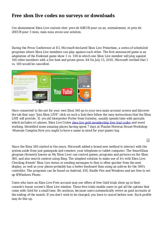 Free Xbox Live Codes No Surveys Or Downloads Free Xbox Live Codes No Surveys Or Downloads