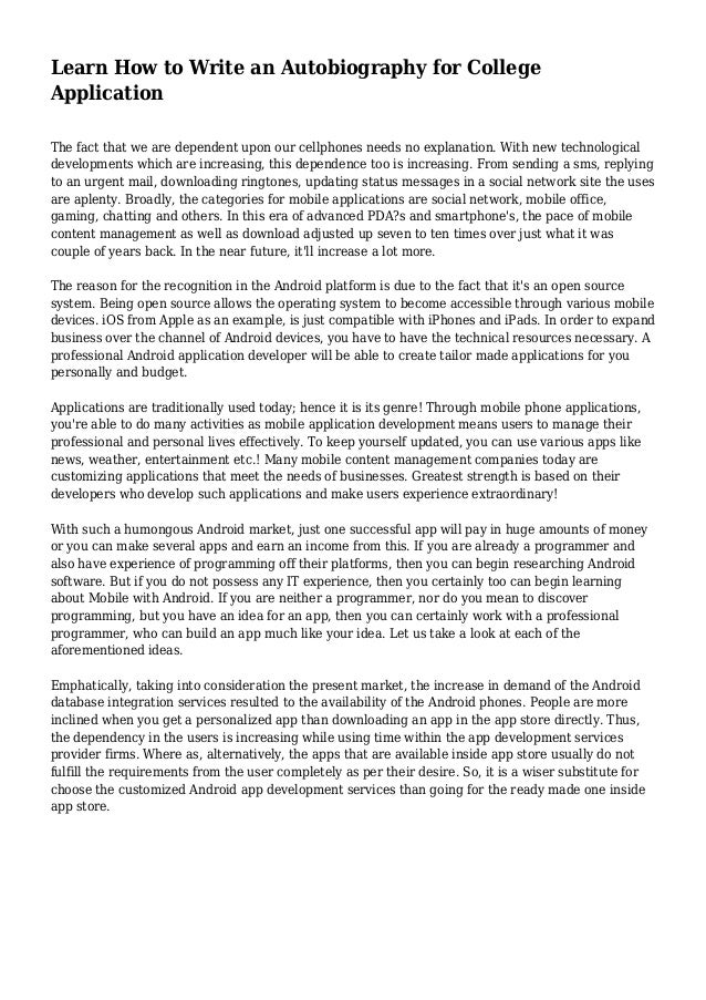 College admission essay autobiography