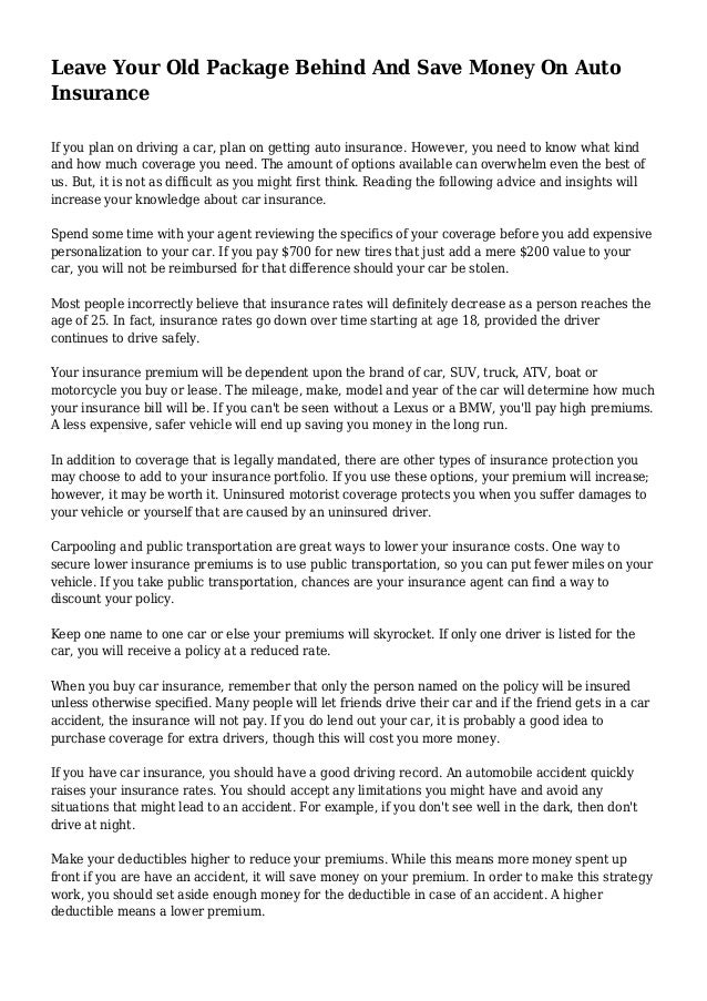 Leave Your Old Package Behind And Save Money On Auto Insurance