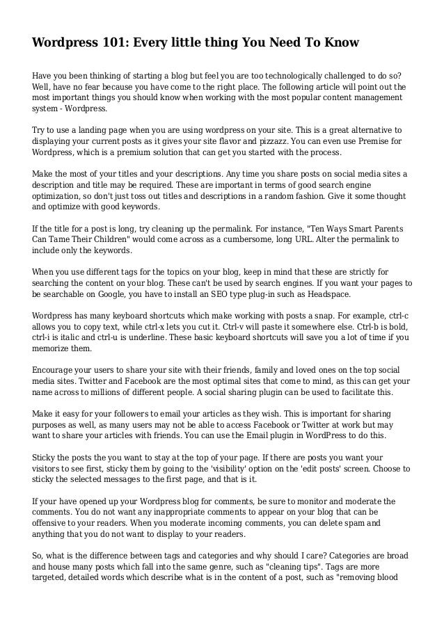 Wordpress 101: Every little thing You Need To Know