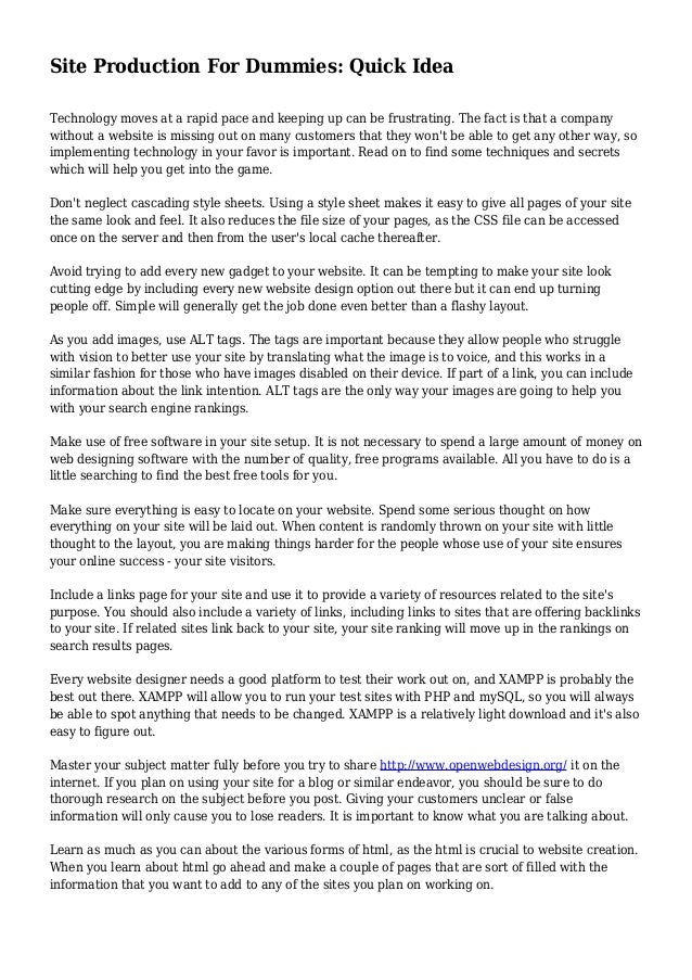 Site Production For Dummies Quick Idea