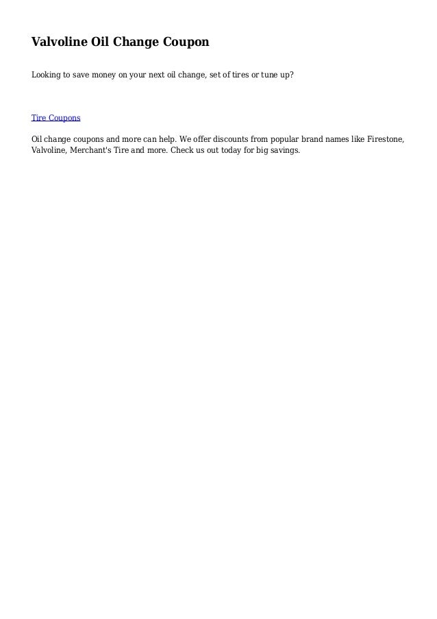 Valvoline Oil Change Coupon