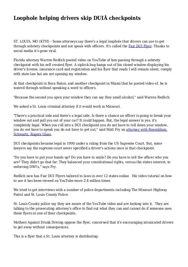 loophole helping drivers skip dui checkpoints redlich dui flyer