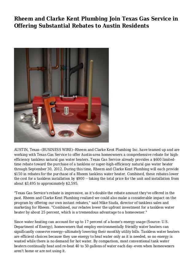 rheem and clarke kent plumbing join texas gas service in offering sub…