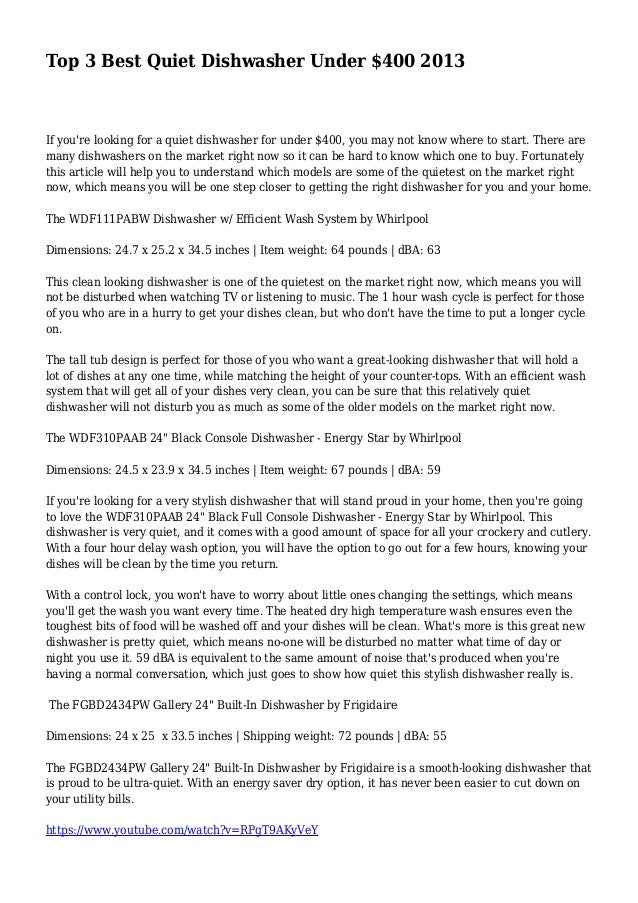 Top 3 Best Quiet Dishwasher Under 400 2013