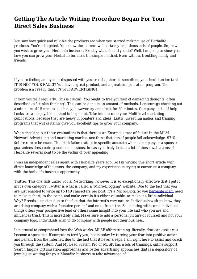 Getting The Article Writing Procedure Began For Your Direct Sales Business