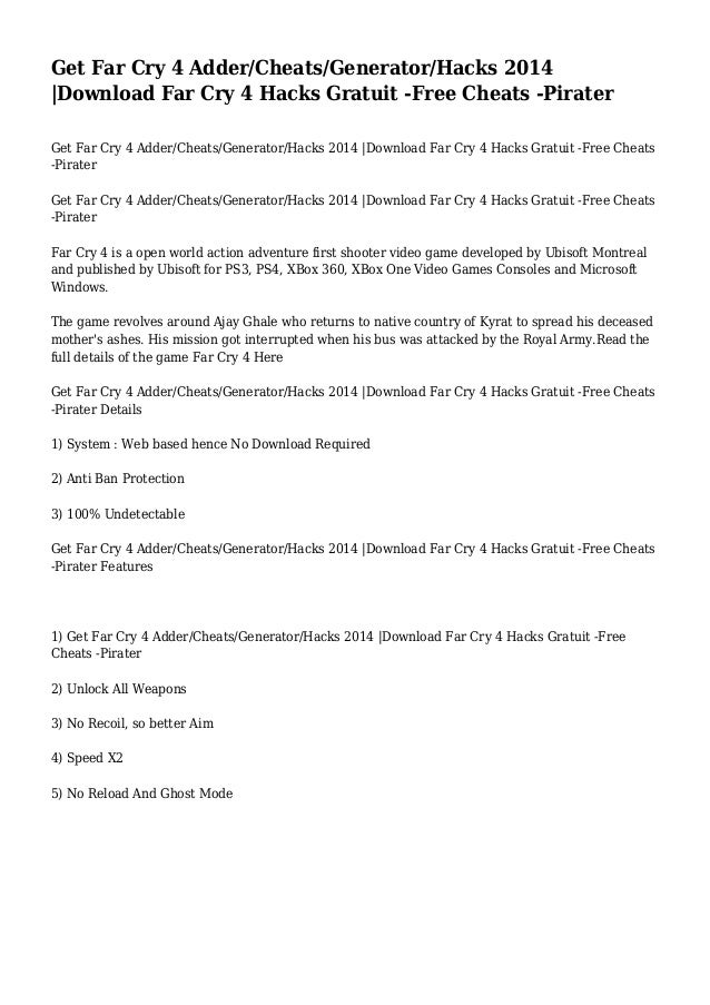 Get Far Cry 4 Adder Cheats Generator Hacks 2014 Download Far Cry 4 H - roblox hack 2014 download