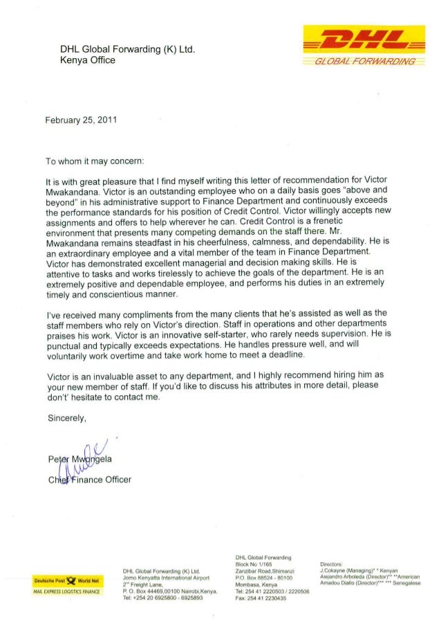 dhl recomendation letter dhl letter
