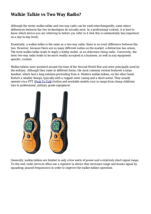 Walkie Talkie Vs Two Way Radio Walkie Talkie Vs Two Way Radio