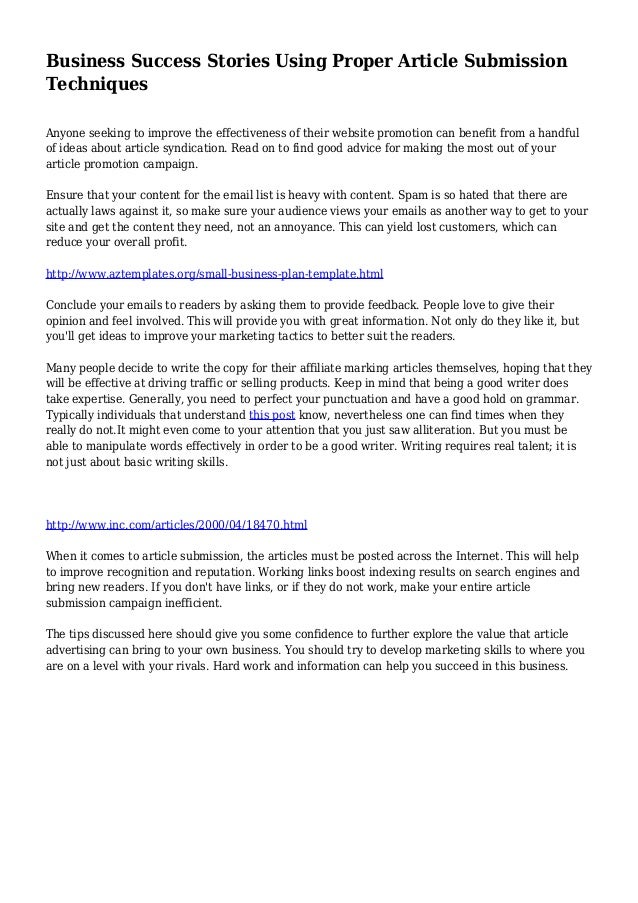 business success stories using proper article submission techniques business success story template