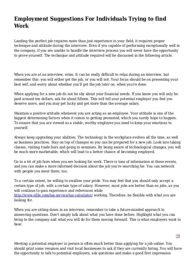 Employment Suggestions For Individuals Trying To Find Work - 