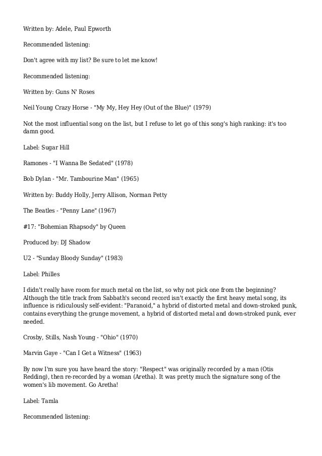 The 100 Greatest Songs Of All Time