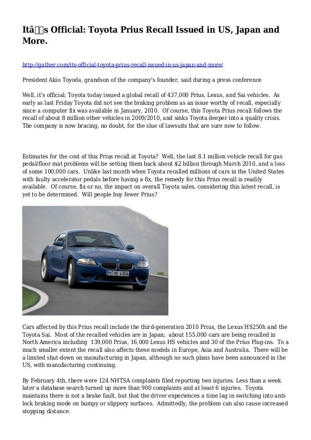 It S Official Toyota Prius Recall Issued In Us Japan And More