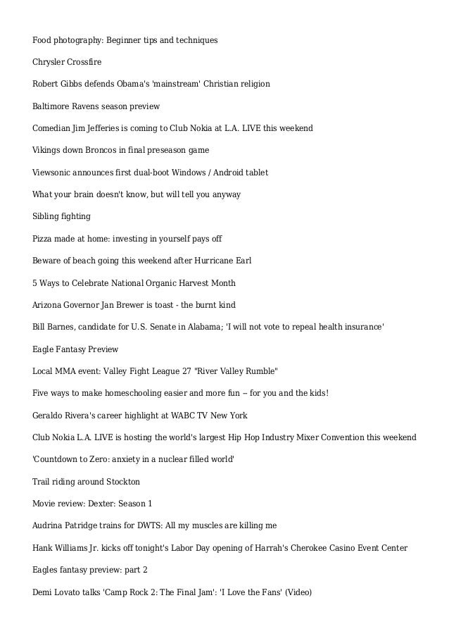 Articles And Reviews For September 3 2010