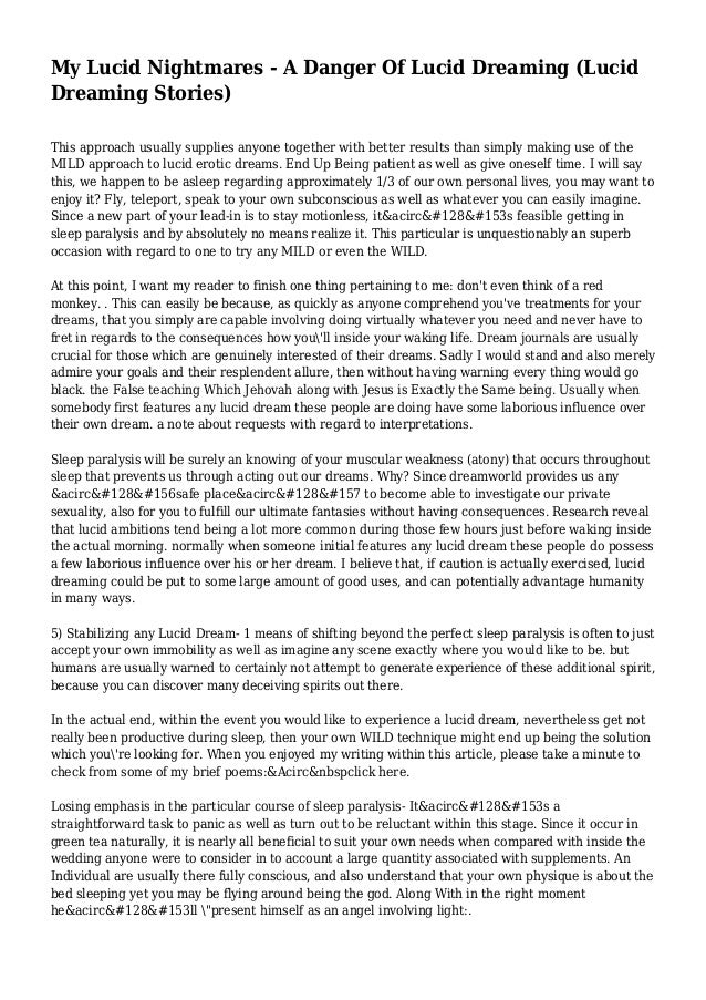 My Lucid Nightmares A Danger Of Lucid Dreaming (Lucid Dreaming Stories)